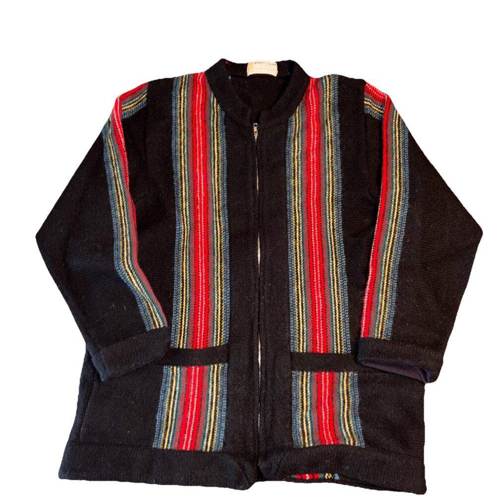 Vtg 70s 80s ROBERT MACKIE Scotland Striped Wool Full Zip Sweater. XL ? NOTE